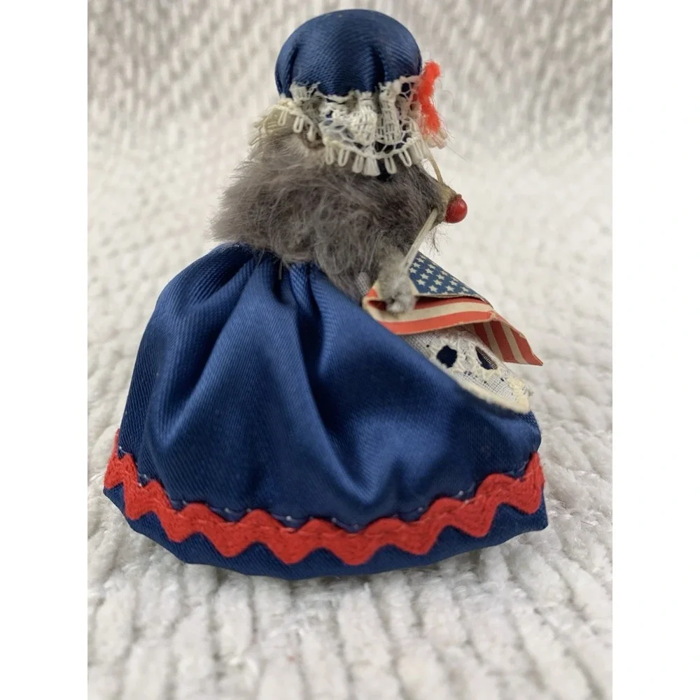 Original Toy Fur Mouse Betsy Ross Blue Red Patriotic Flag West Germany Miniature